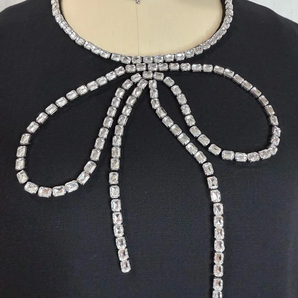 Kate Spade Black Dress Size 8 Rhinestone Bow Neckline Elegant Cocktail